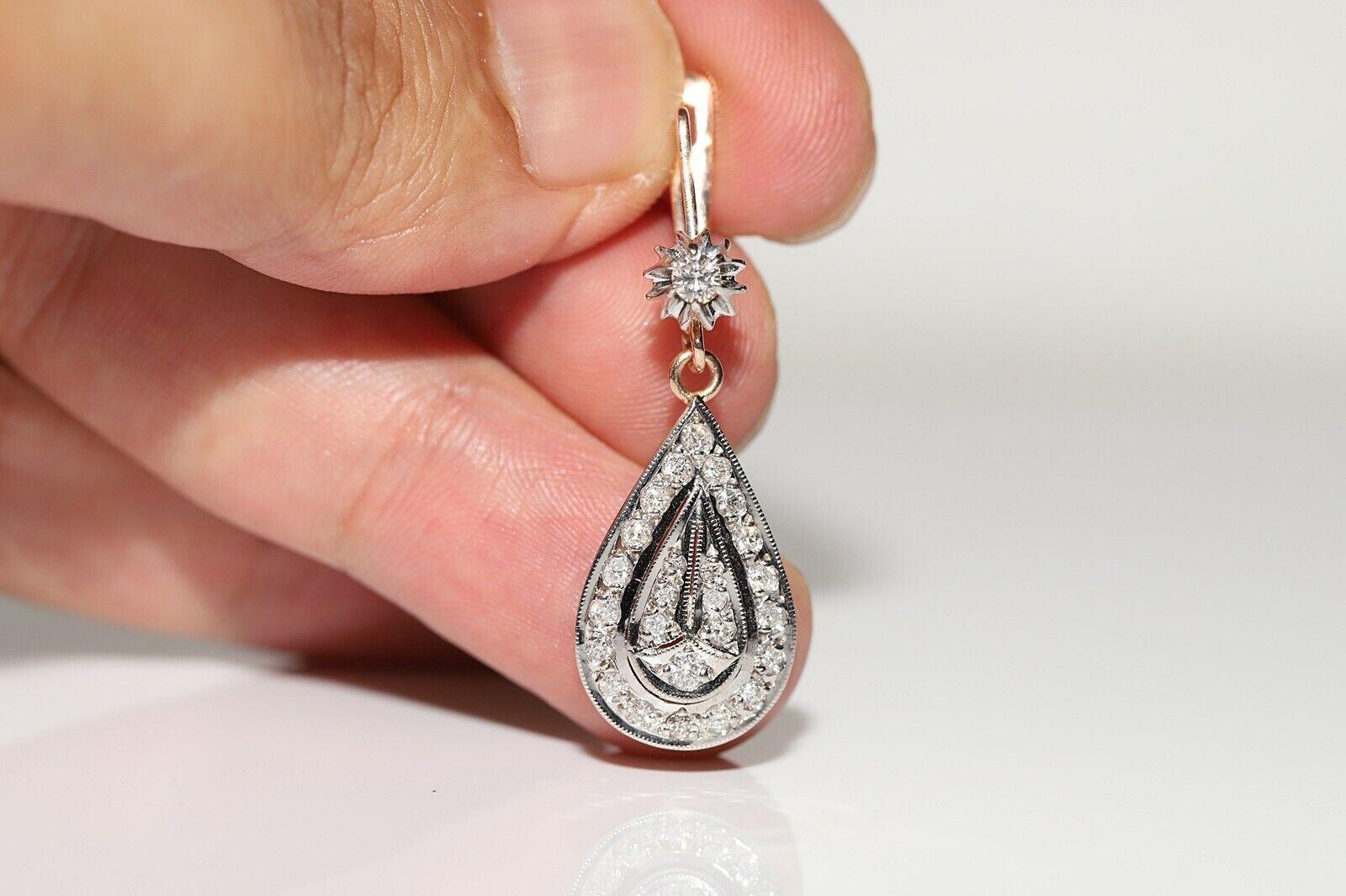 Vintage Circa 1960er Jahre 14k Gold Natürlicher Diamant Dekoriert  Ohrring Tropfen im Angebot 1