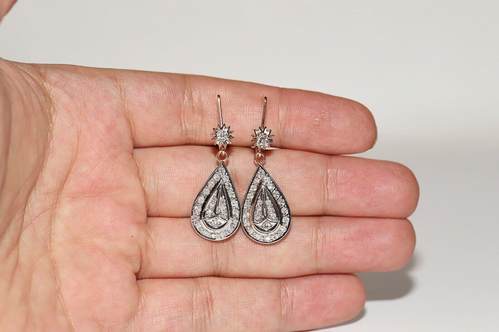 Vintage Circa 1960s 14k Gold Natural Diamond Decorated  Drop Earring For Sale 2