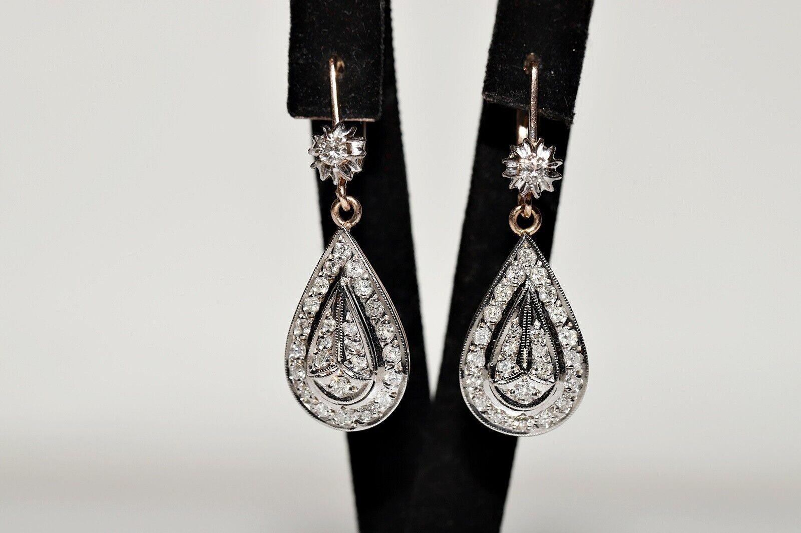 Vintage Circa 1960er Jahre 14k Gold Natürlicher Diamant Dekoriert  Ohrring Tropfen im Angebot 3