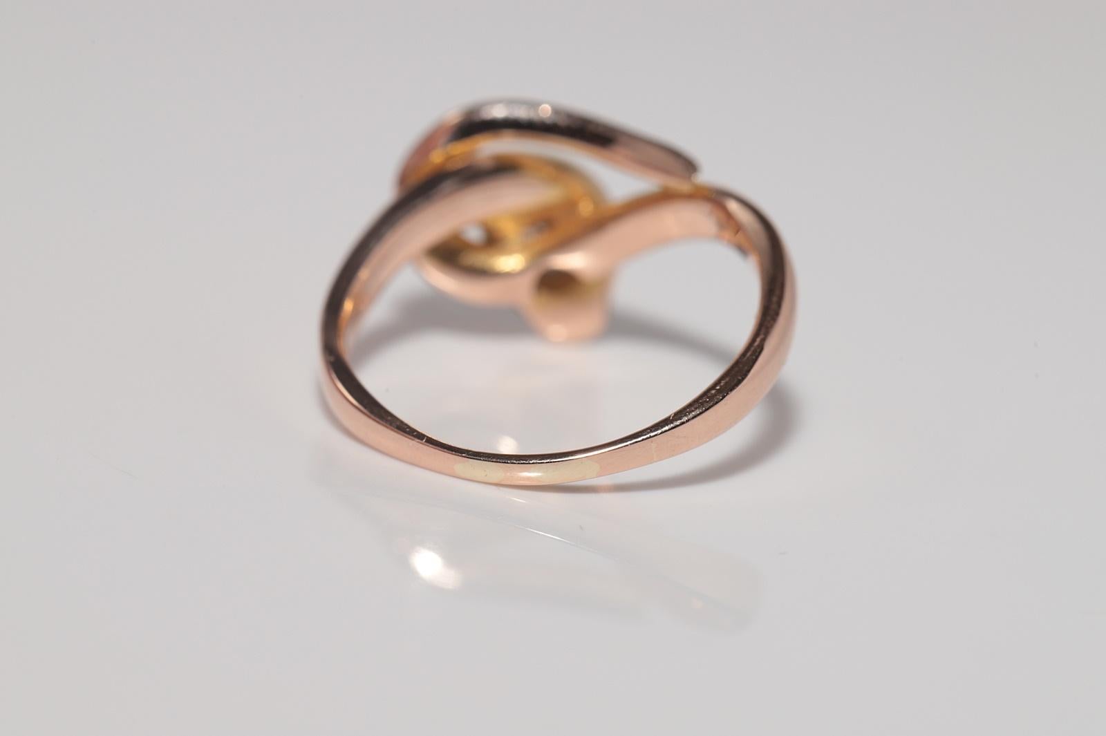 Vintage Circa 1960s 14k Gold Natural Old Cut Diamond Solitaire Snake Ring en venta 4