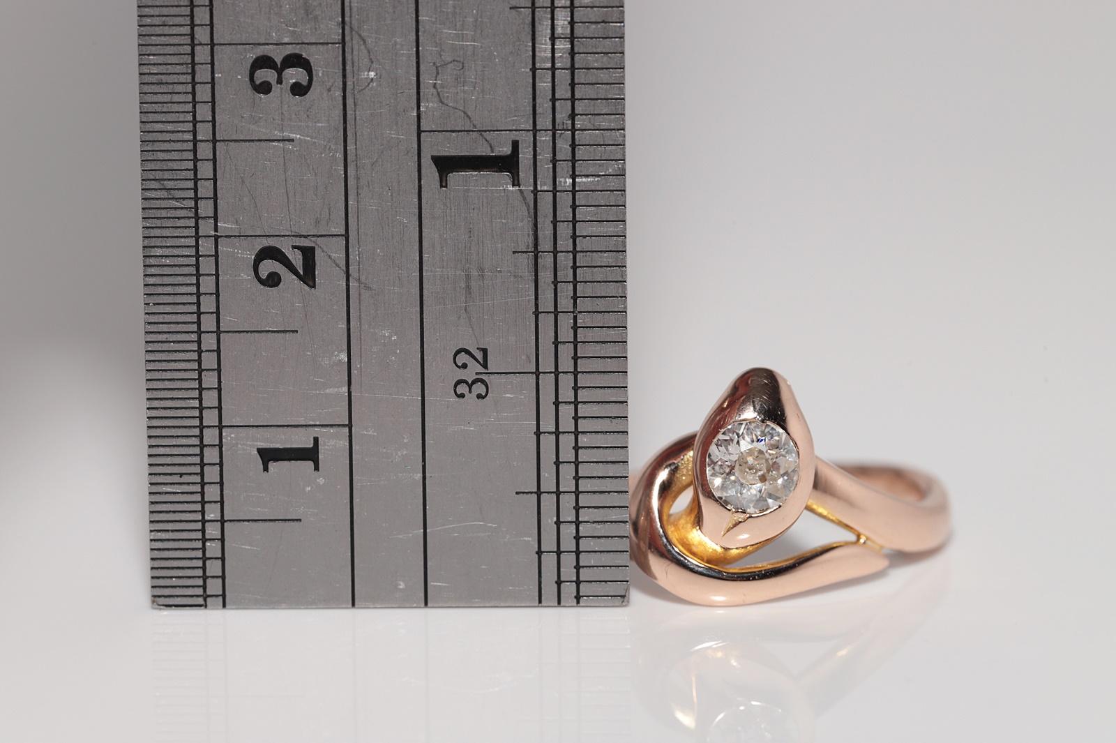 Vintage Circa 1960s 14k Gold Natural Old Cut Diamond Solitaire Snake Ring en venta 5