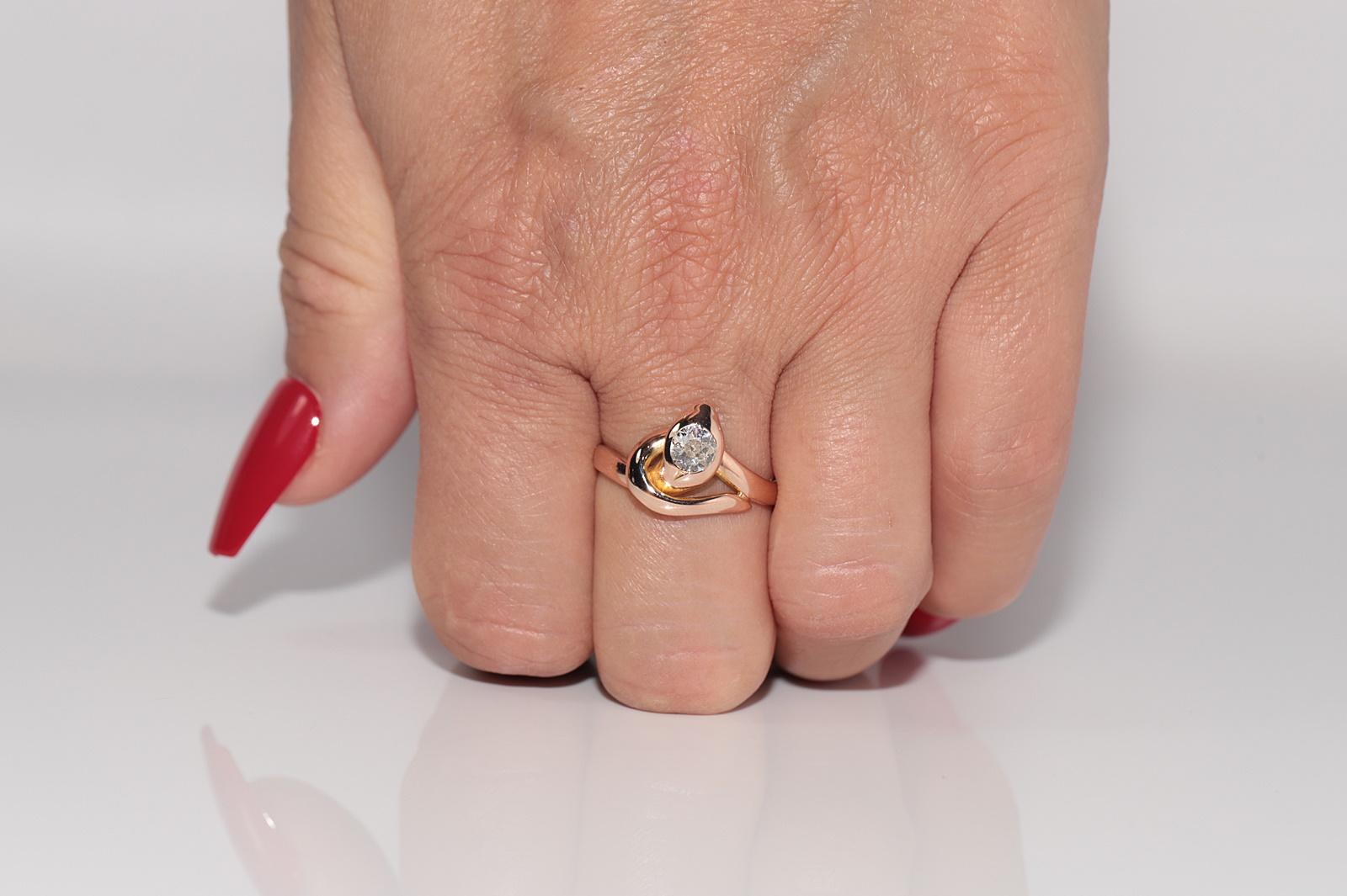 Vintage Circa 1960s 14k Gold Natural Old Cut Diamond Solitaire Snake Ring en venta 10