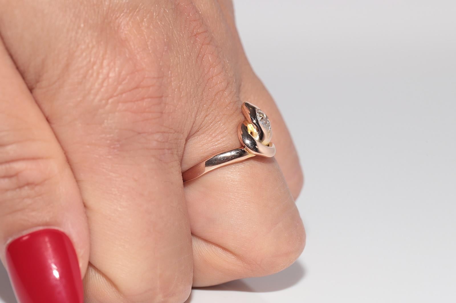 Vintage Circa 1960s 14k Gold Natural Old Cut Diamond Solitaire Snake Ring en venta 12