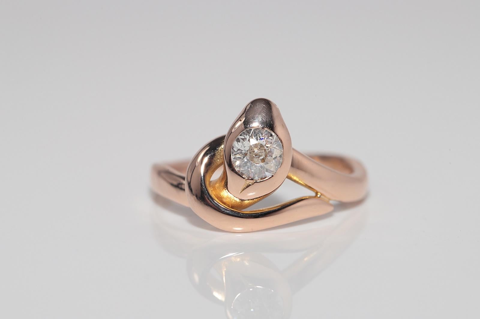 Vintage Circa 1960s 14k Gold Natural Old Cut Diamond Solitaire Snake Ring en venta 1