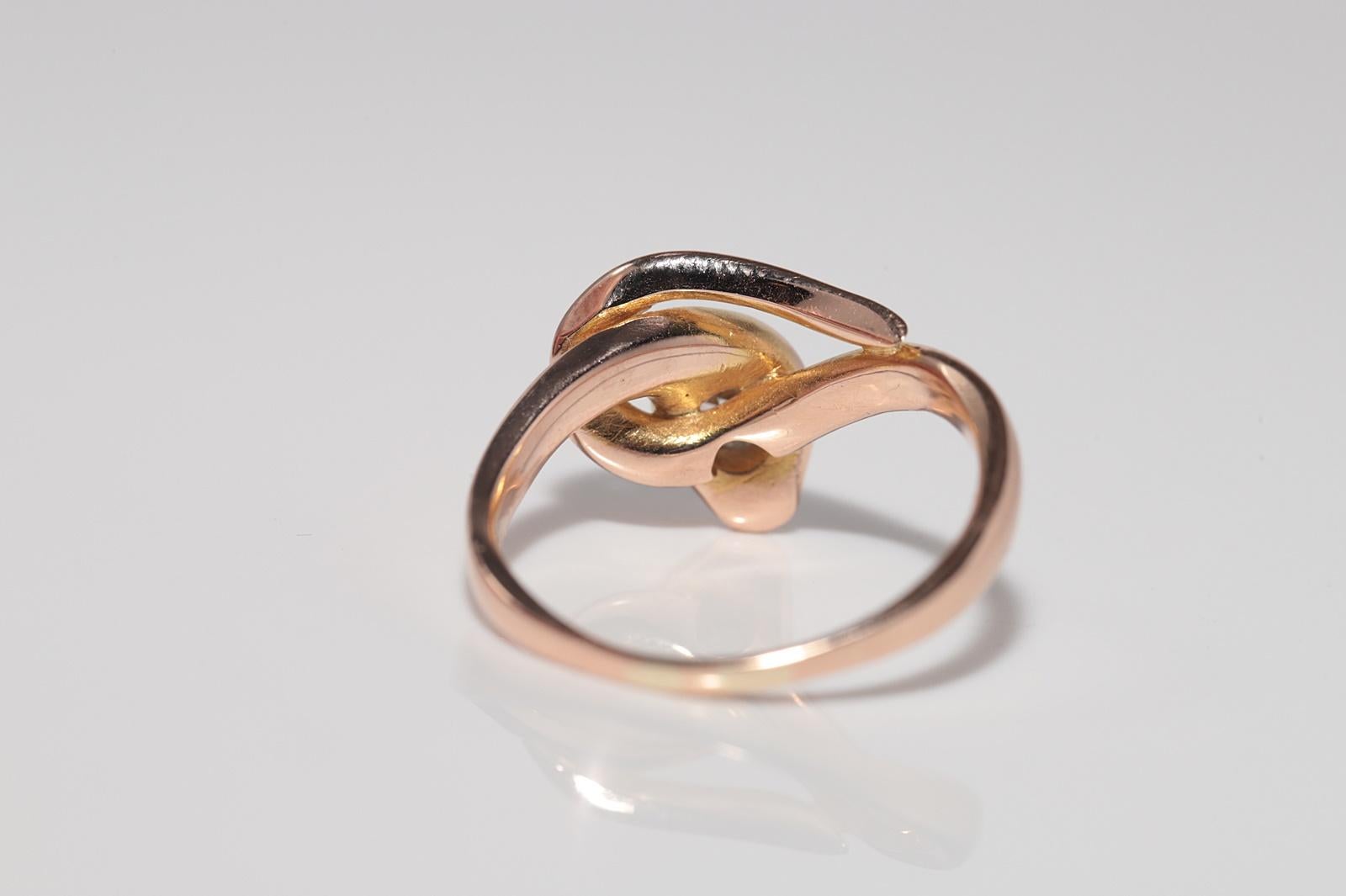 Vintage Circa 1960s 14k Gold Natural Old Cut Diamond Solitaire Snake Ring en venta 3