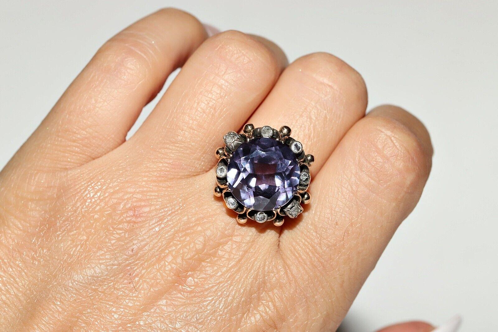 Vintage Circa 1960s 14k Gold Natural Rose Cut Diamond And Amethyst Ring For Sale 5