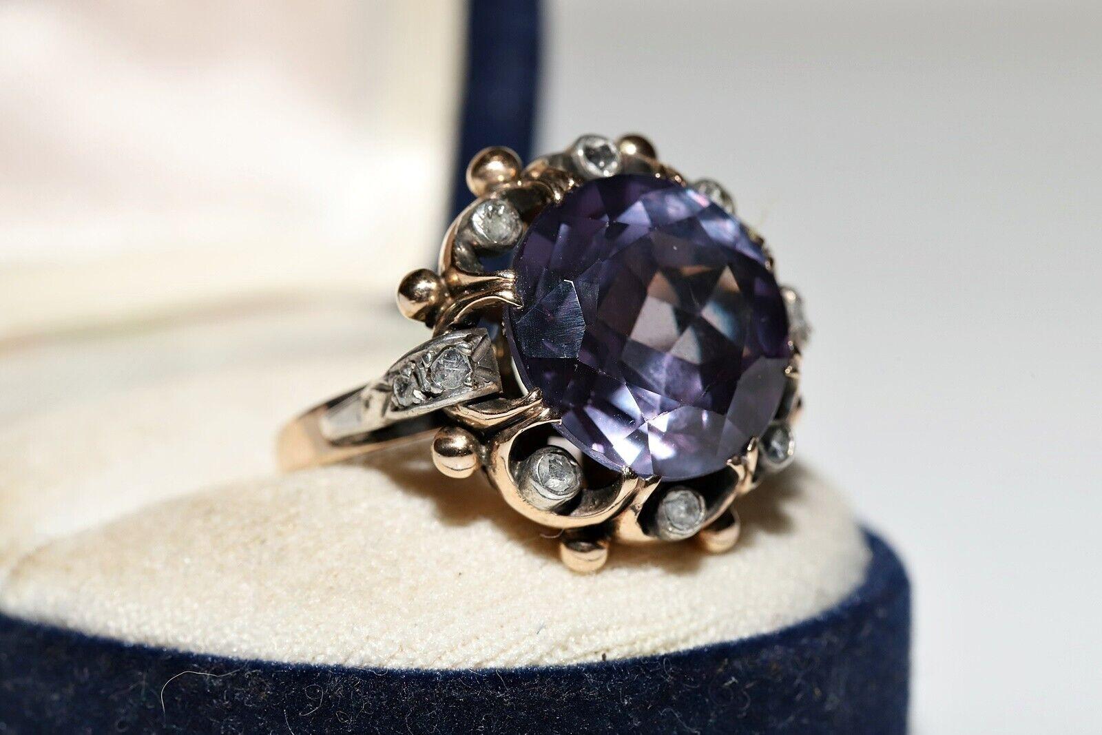 Vintage Circa 1960s 14k Gold Natural Rose Cut Diamond And Amethyst Ring For Sale 7