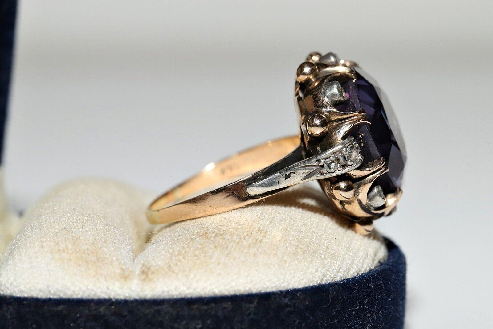 Vintage CIRCA 1960s 14k Gold Natürliche Rose Cut Diamant und Amethyst Ring im Angebot 7