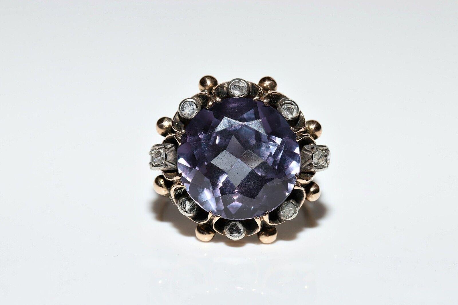 Vintage Circa 1960s 14k Gold Natural Rose Cut Diamond And Amethyst Ring For Sale 9