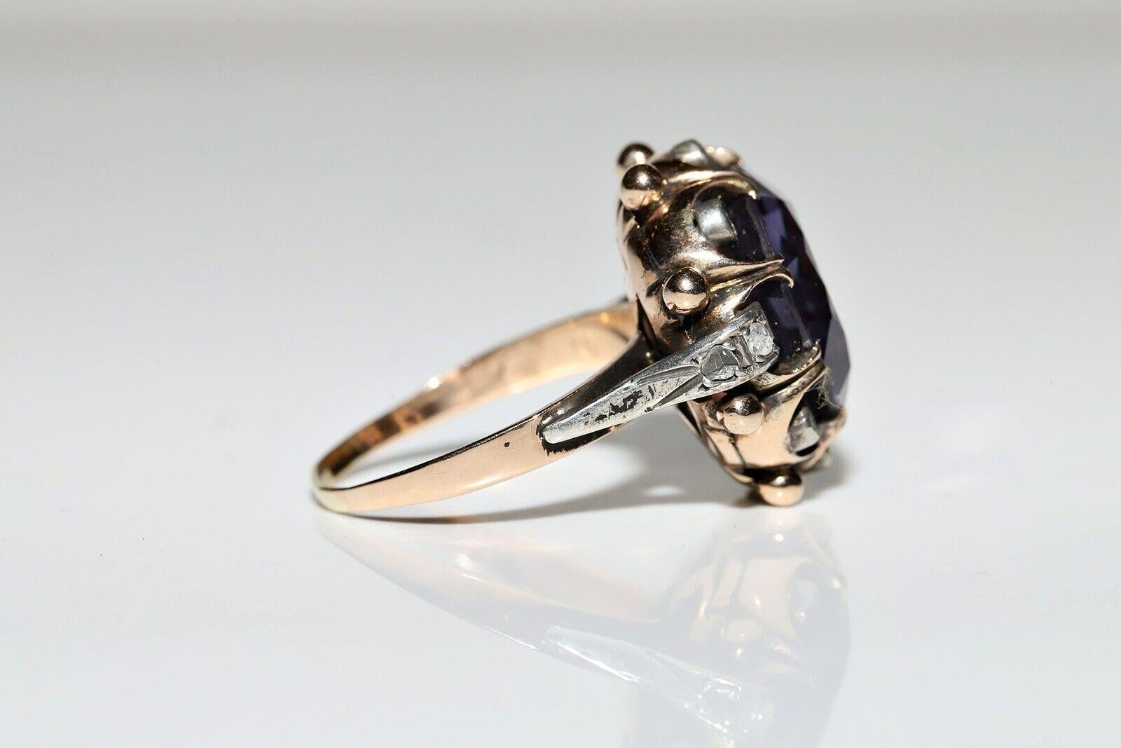 Retro Vintage Circa 1960s 14k Gold Natural Rose Cut Diamond And Amethyst Ring For Sale