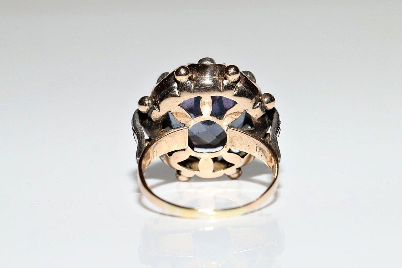 Vintage CIRCA 1960s 14k Gold Natürliche Rose Cut Diamant und Amethyst Ring (Rosenschliff) im Angebot