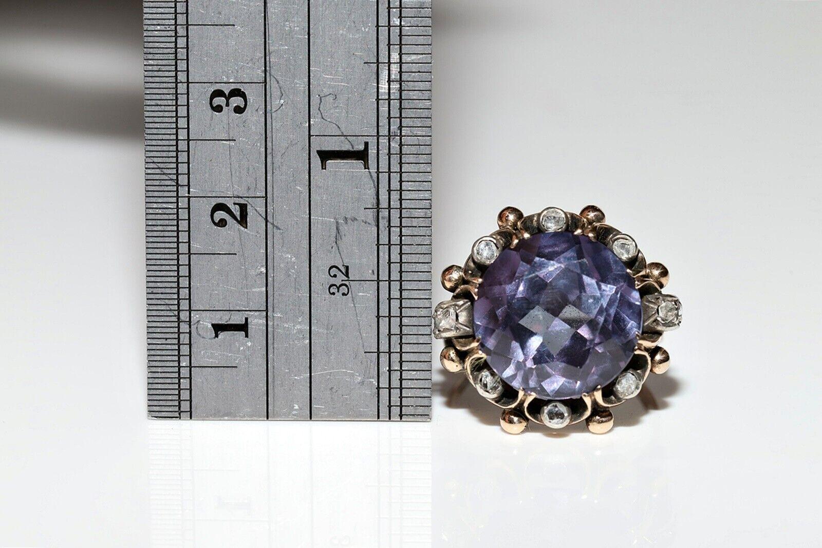 Vintage Circa 1960s 14k Gold Natural Rose Cut Diamond And Amethyst Ring For Sale 2