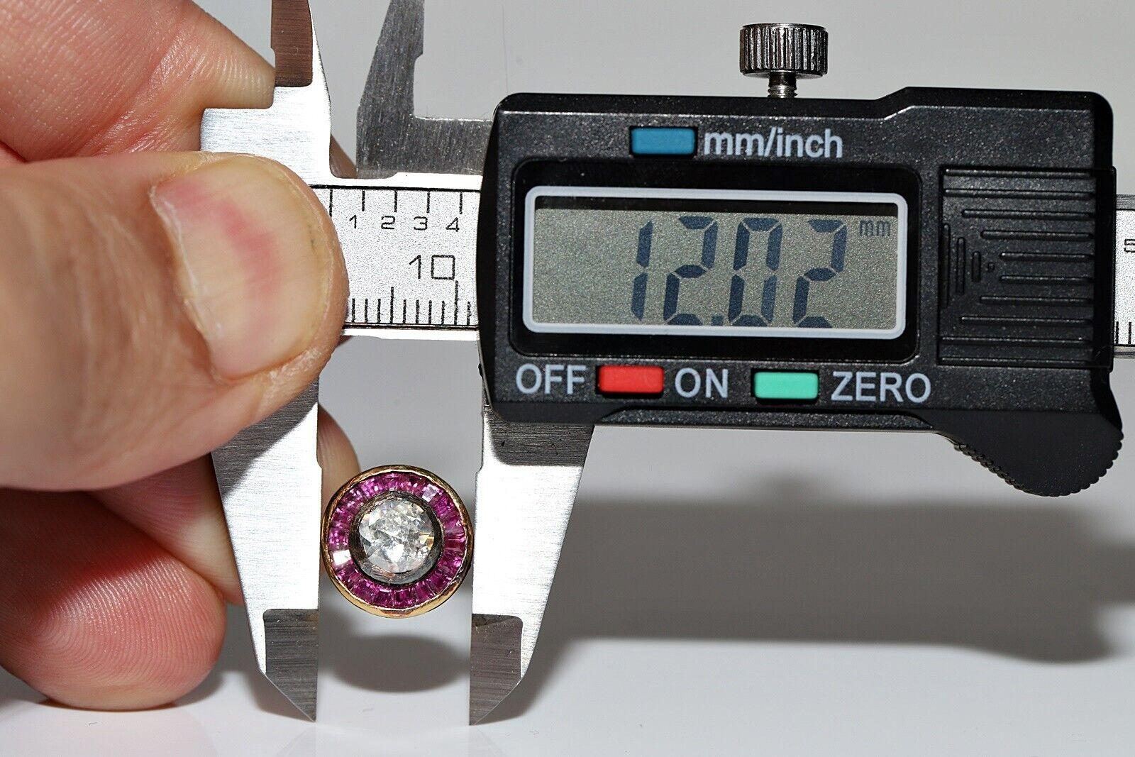 Vintage Circa 1960s 14k Gold Natural Rose Cut diamond And Caliber Ruby Earring For Sale 5