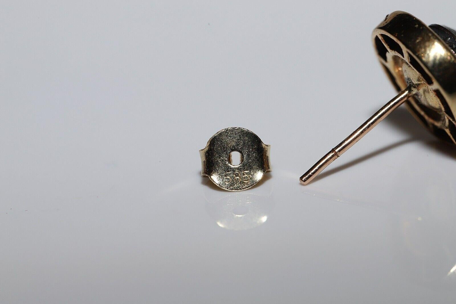 Vintage Circa 1960s 14k Gold Natural Rose Cut diamond And Caliber Ruby Earring For Sale 6