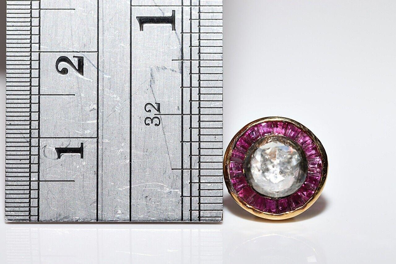 Vintage Circa 1960s 14k Gold Natural Rose Cut diamond And Caliber Ruby Earring For Sale 3