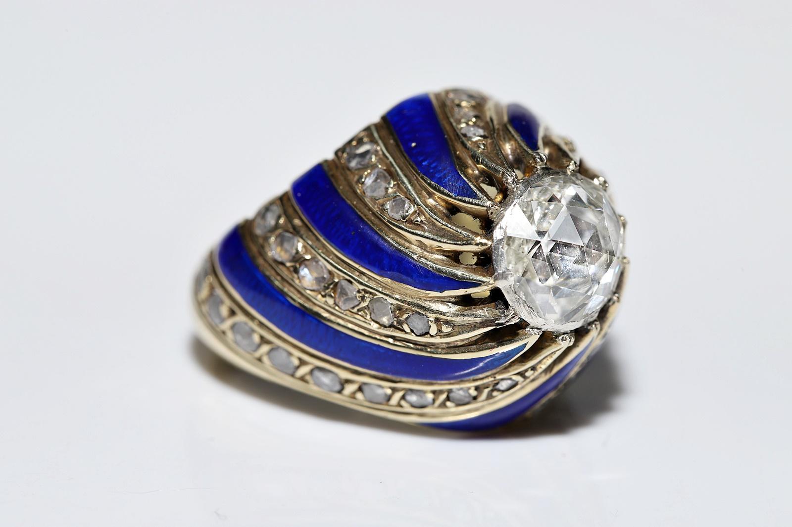Vintage CIRCA 1960er Jahre 14k Gold natürlichen Rosenschliff Diamant verziert Emaille Ring im Angebot 5