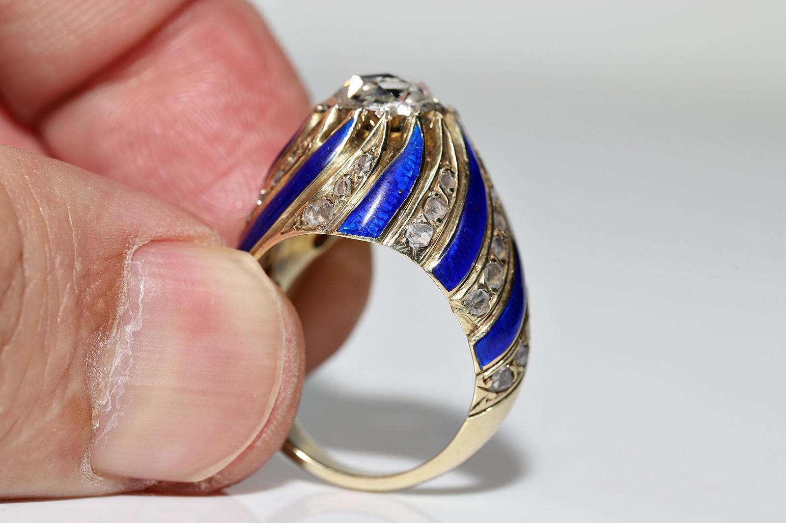 Vintage CIRCA 1960er Jahre 14k Gold natürlichen Rosenschliff Diamant verziert Emaille Ring im Angebot 7