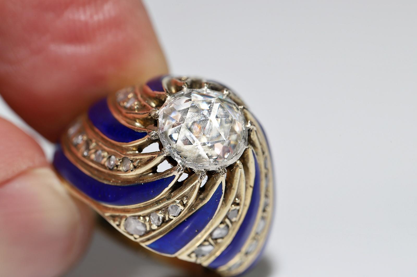 Vintage CIRCA 1960er Jahre 14k Gold natürlichen Rosenschliff Diamant verziert Emaille Ring im Angebot 8