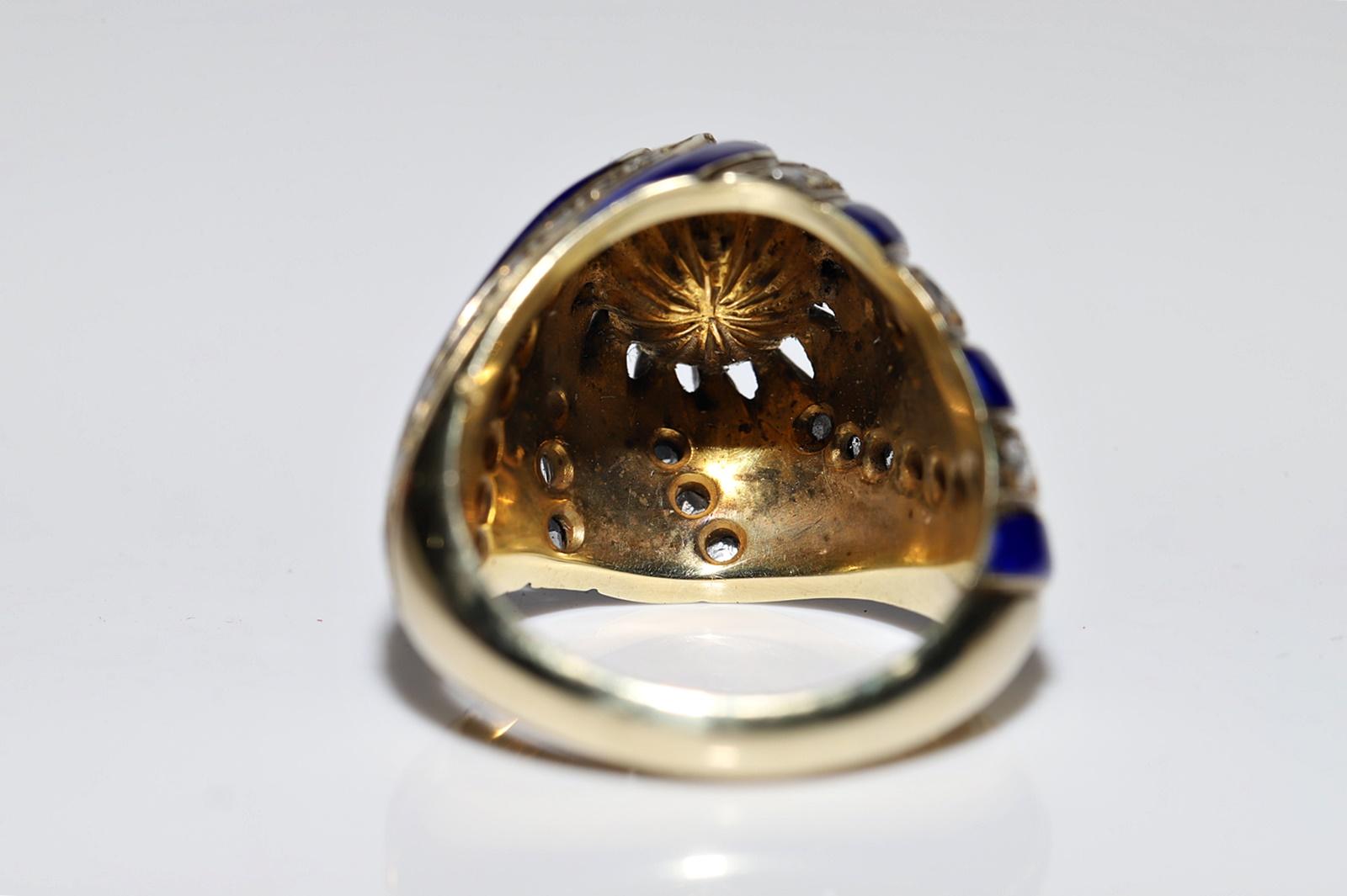 Vintage Circa 1960s 14k Gold Natural Rose Cut Diamond Decorated Enamel Ring  For Sale 9