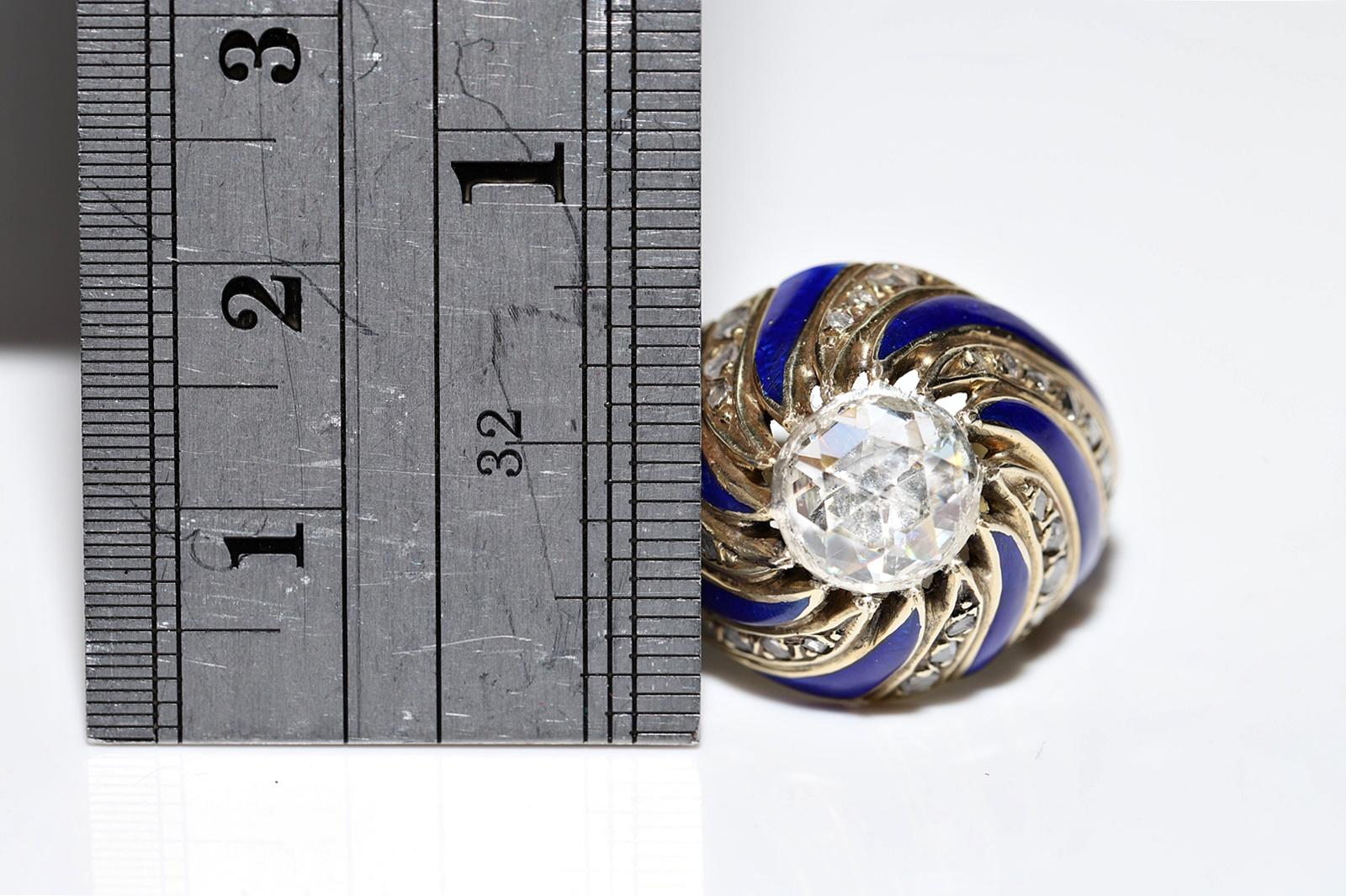 Vintage CIRCA 1960er Jahre 14k Gold natürlichen Rosenschliff Diamant verziert Emaille Ring im Angebot 4