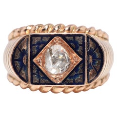 Anello d
epoca CIRCA 1960 in oro 14k con diamante naturale taglio rosa e smalto decorato