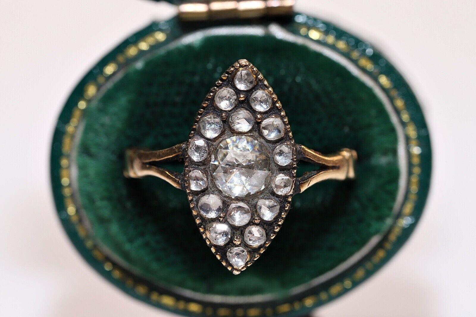 Vintage Circa 1960er Jahre 14k Gold Natürlicher Rosenschliff Diamant Dekorierter Navette Ring im Angebot 4
