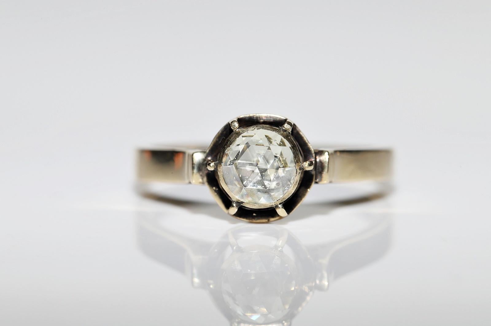 Women's Vintage Circa 1960s 14k Gold Natural Rose Cut Diamond Decorated Solitaire Ring For Sale