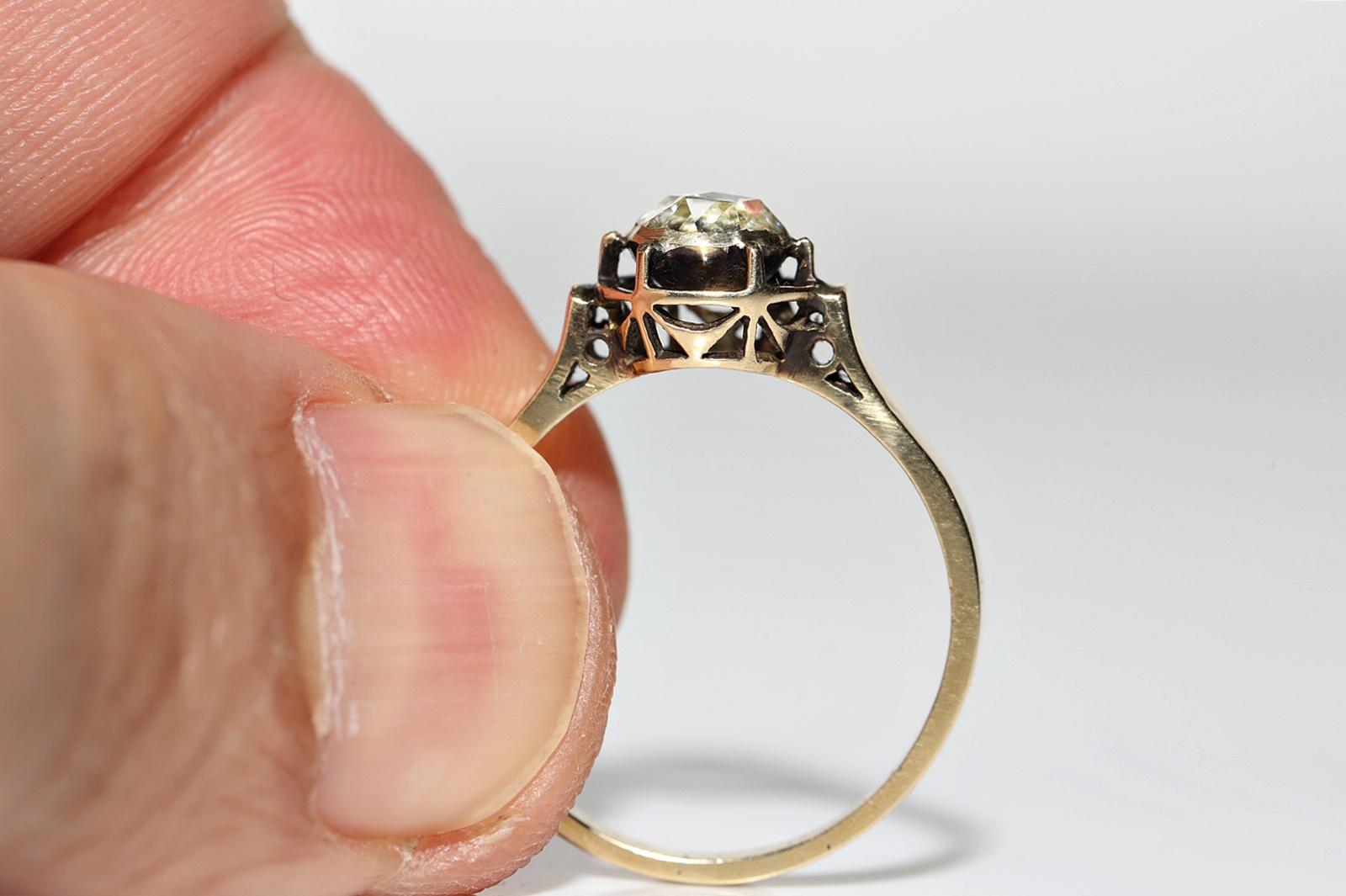 Vintage Circa 1960s 14k Gold Natural Rose Cut Diamond Decorated Solitaire Ring For Sale 3