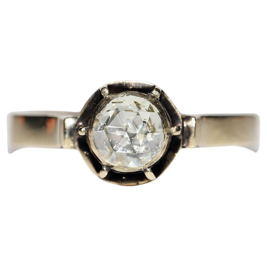 Vintage Circa 1960er Jahre 14k Gold Natürlicher Rosenschliff Diamant Dekorierter Solitär Ring