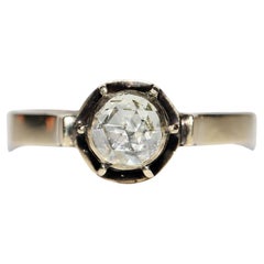 Retro Circa 1960s 14k Gold Natural Rose Cut Diamond Decorated Solitaire Ring