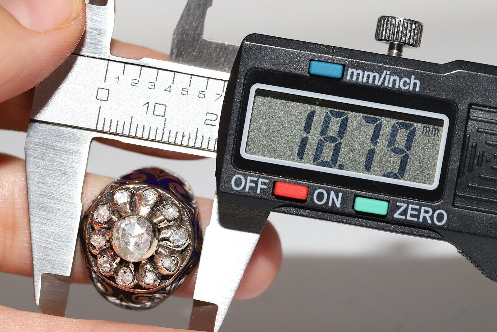 Tank-Ring, Vintage, ca. 1960er Jahre, 14k Gold, natürlicher Diamant im Rosenschliff, Emaille, Vintage im Angebot 7