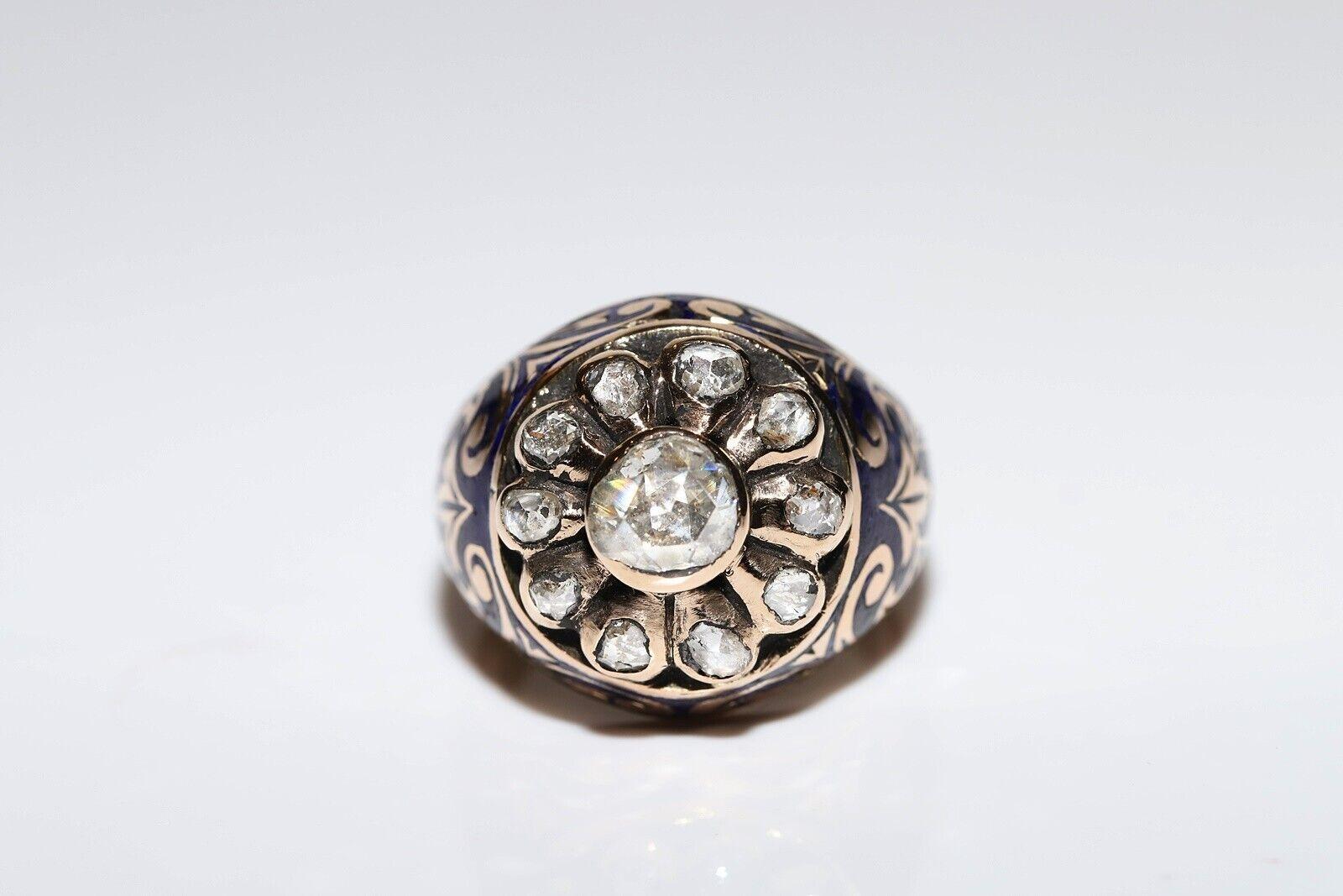 Rétro Anello con serbatoio in oro 14k con diamante naturale taglio rosa e smalto, vintage, anni '60 circa. in vendita
