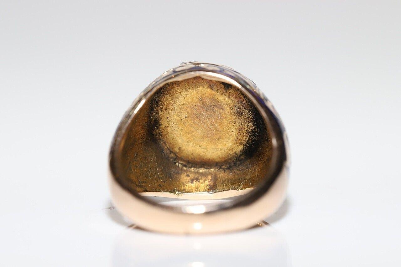 Anello con serbatoio in oro 14k con diamante naturale taglio rosa e smalto, vintage, anni '60 circa. in vendita 2