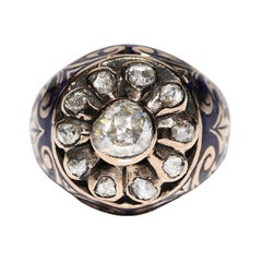Tank-Ring, Vintage, ca. 1960er Jahre, 14k Gold, natürlicher Diamant im Rosenschliff, Emaille, Vintage