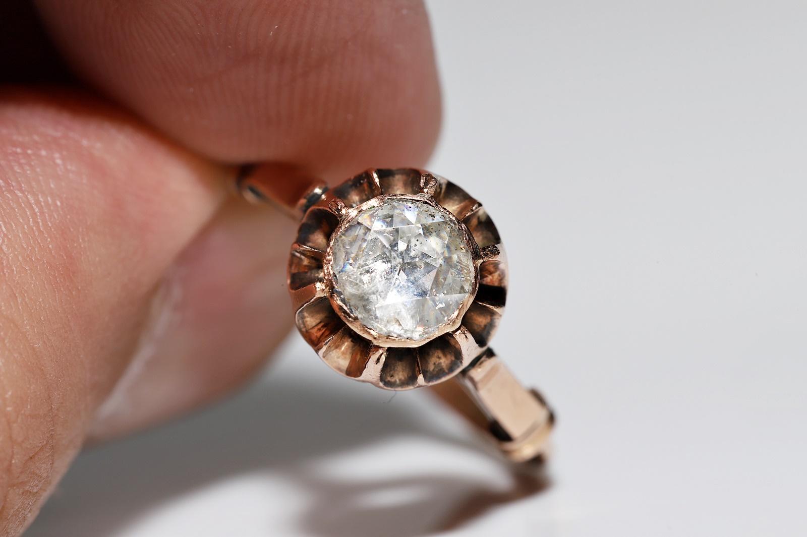 Bague solitaire vintage des années 1960 en or 14 carats avec diamants naturels taille rose en vente 5