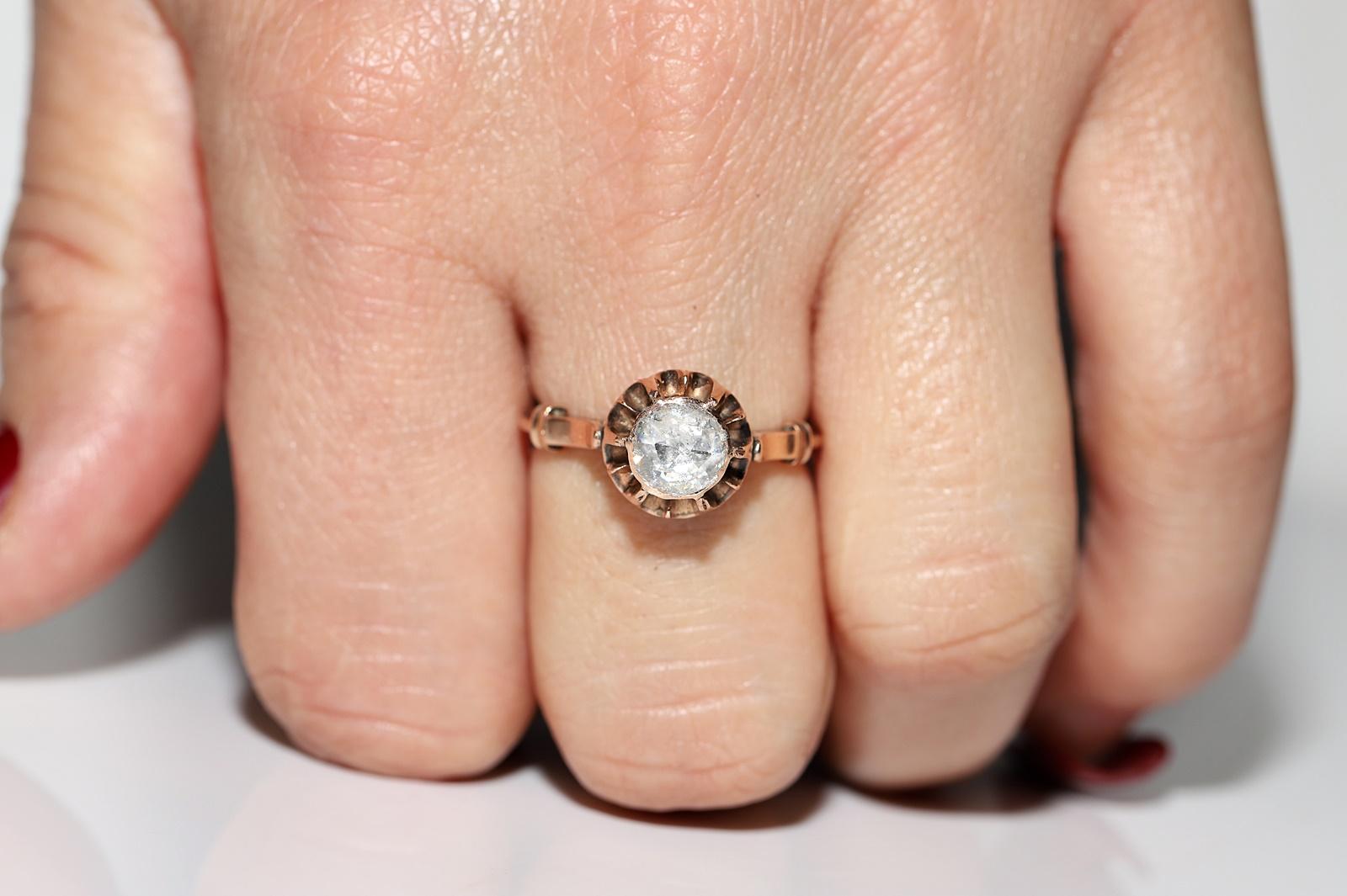 Rétro Bague solitaire vintage des années 1960 en or 14 carats avec diamants naturels taille rose en vente
