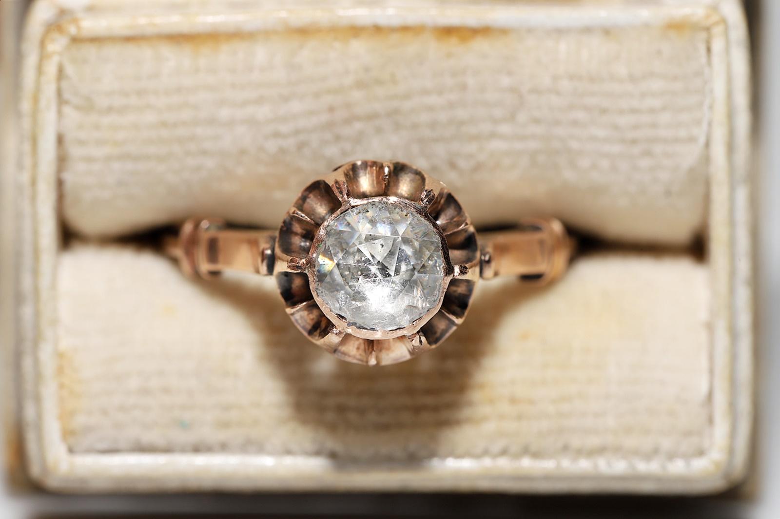 Bague solitaire vintage des années 1960 en or 14 carats avec diamants naturels taille rose Bon état - En vente à Fatih/İstanbul, 34