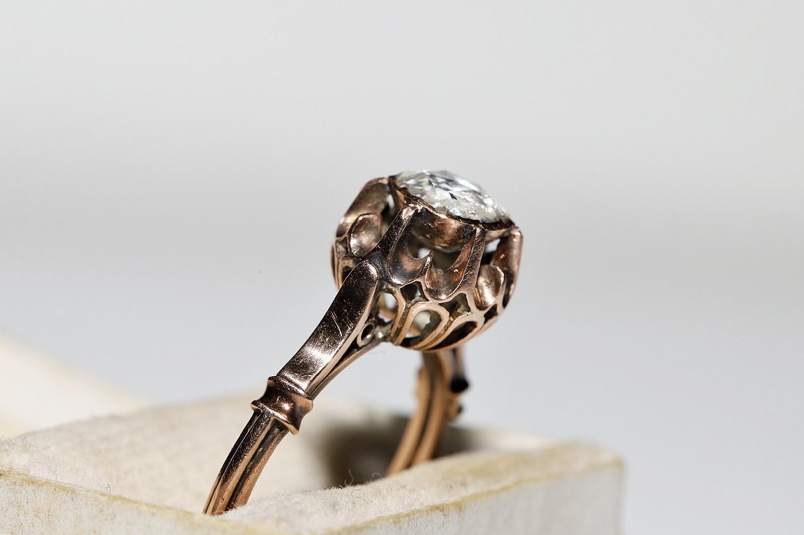 Bague solitaire vintage des années 1960 en or 14 carats avec diamants naturels taille rose Pour femmes en vente