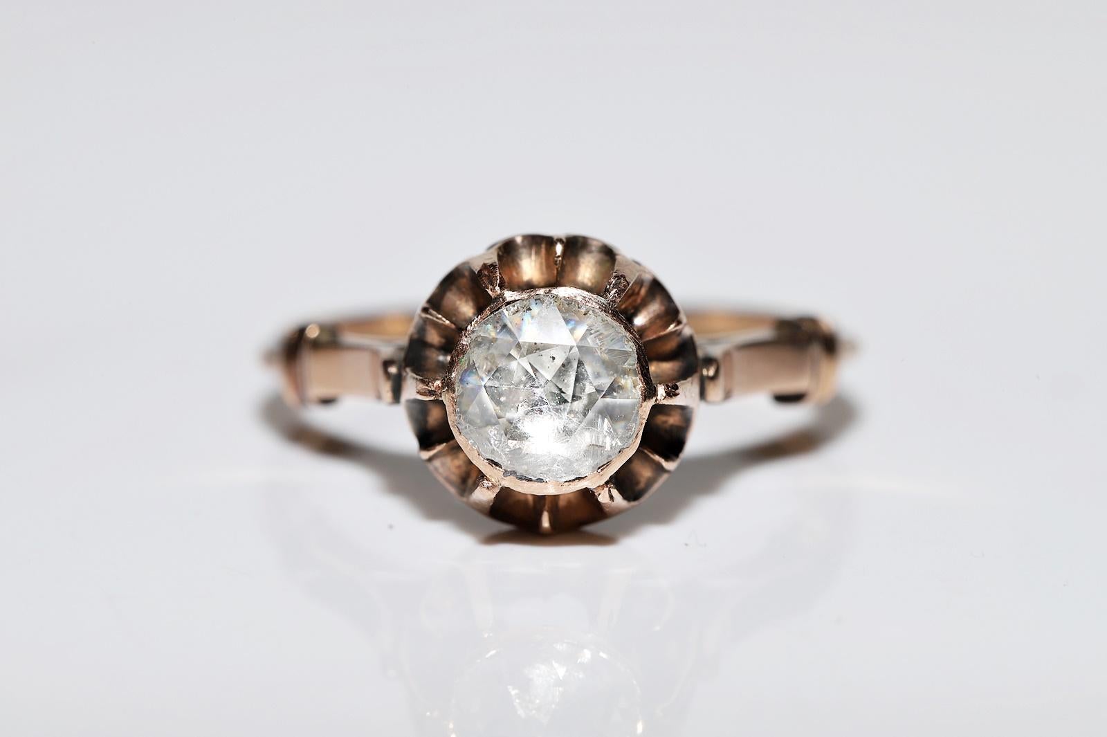 Bague solitaire vintage des années 1960 en or 14 carats avec diamants naturels taille rose en vente 1