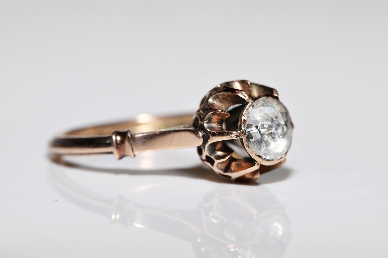 Bague solitaire vintage des années 1960 en or 14 carats avec diamants naturels taille rose en vente 2