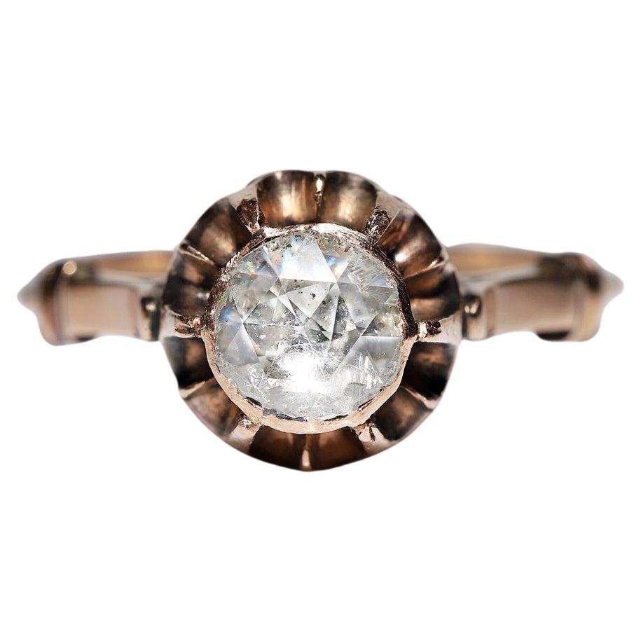 Bague solitaire vintage des années 1960 en or 14 carats avec diamants naturels taille rose en vente