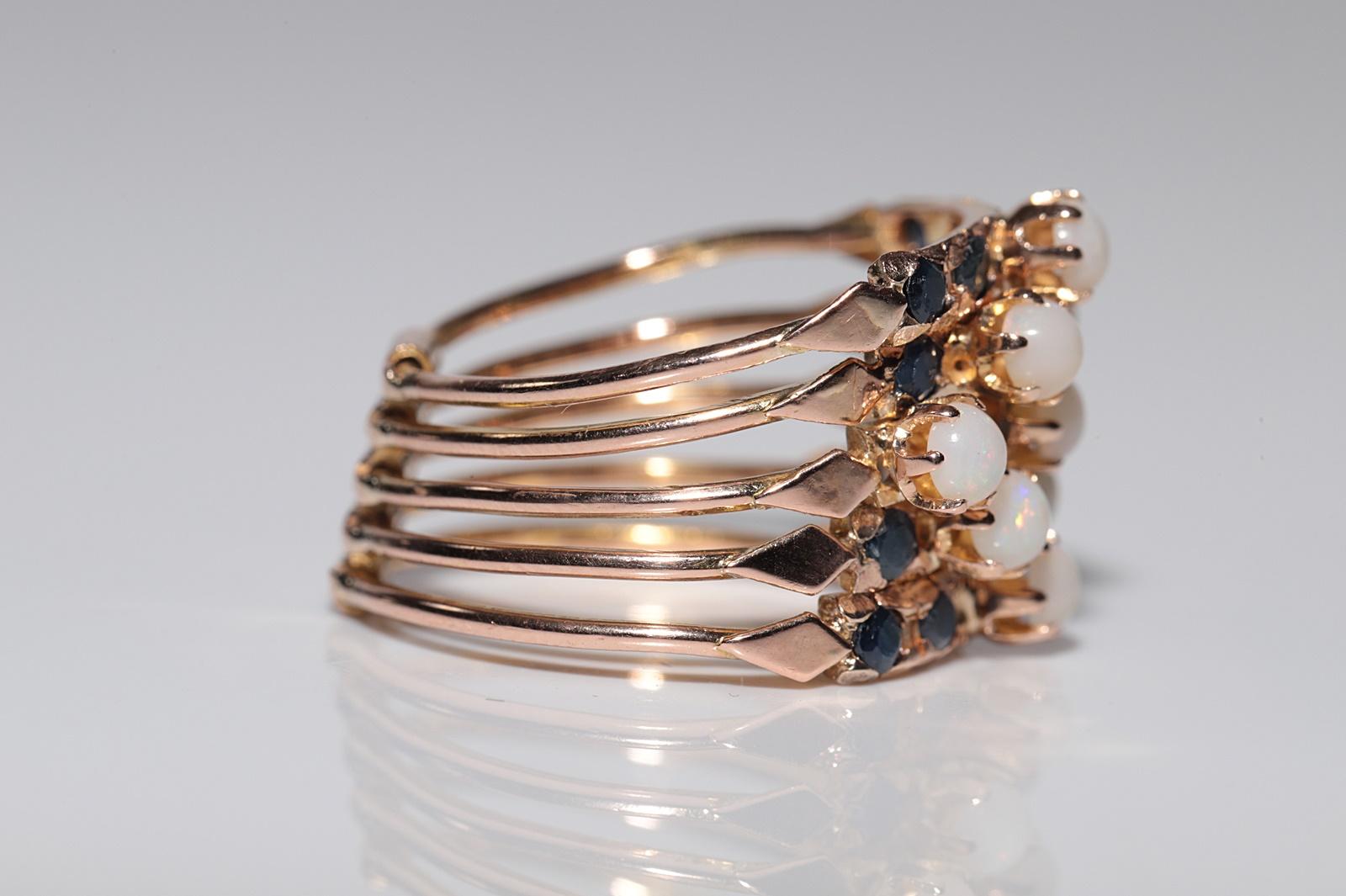 Vintage Circa 1960er Jahre 14k Gold Natürlicher Saphir und Opal Dekorierter Ring im Zustand „Gut“ im Angebot in Fatih/İstanbul, 34