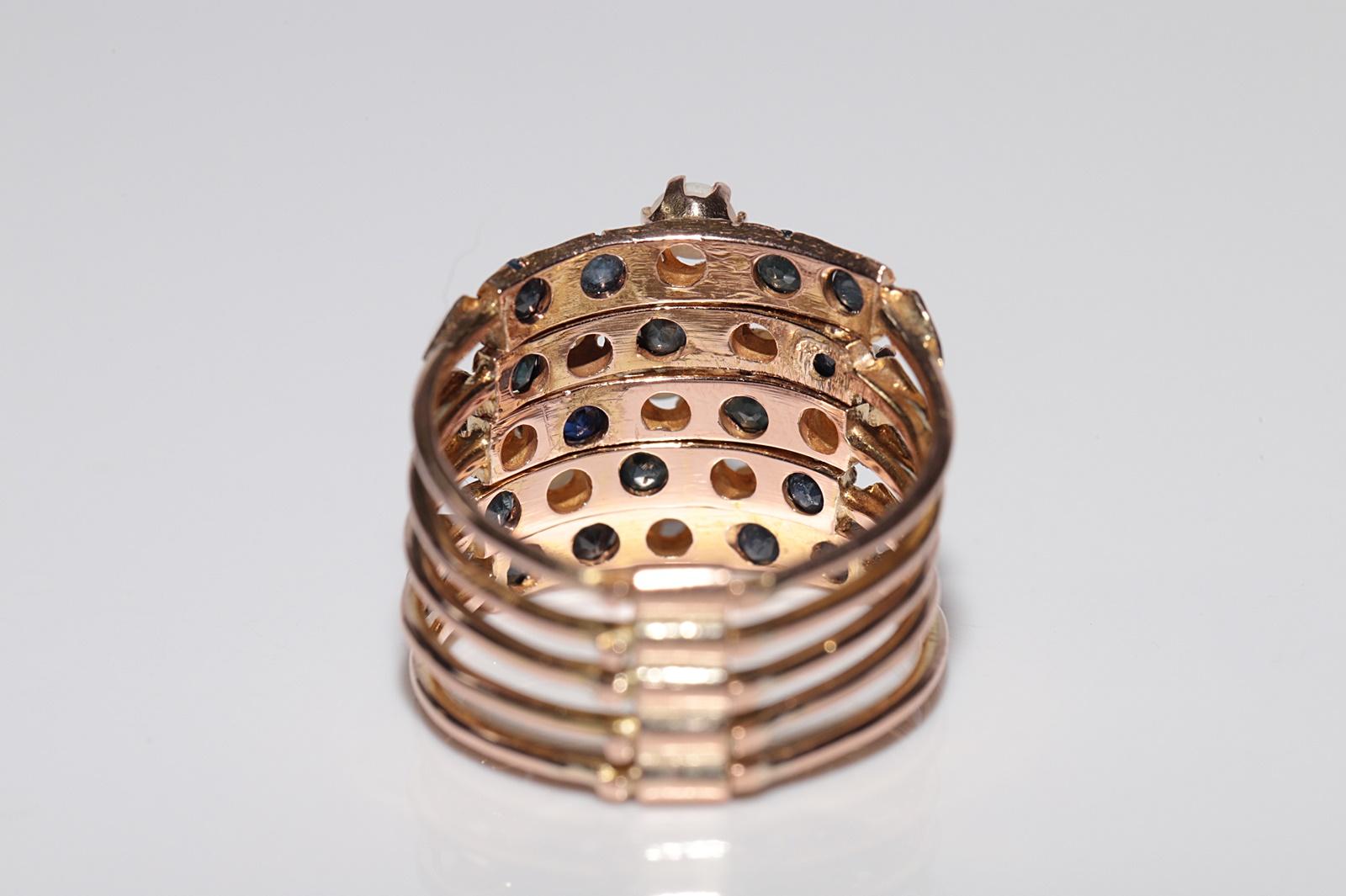 Vintage Circa 1960er Jahre 14k Gold Natürlicher Saphir und Opal Dekorierter Ring im Angebot 1