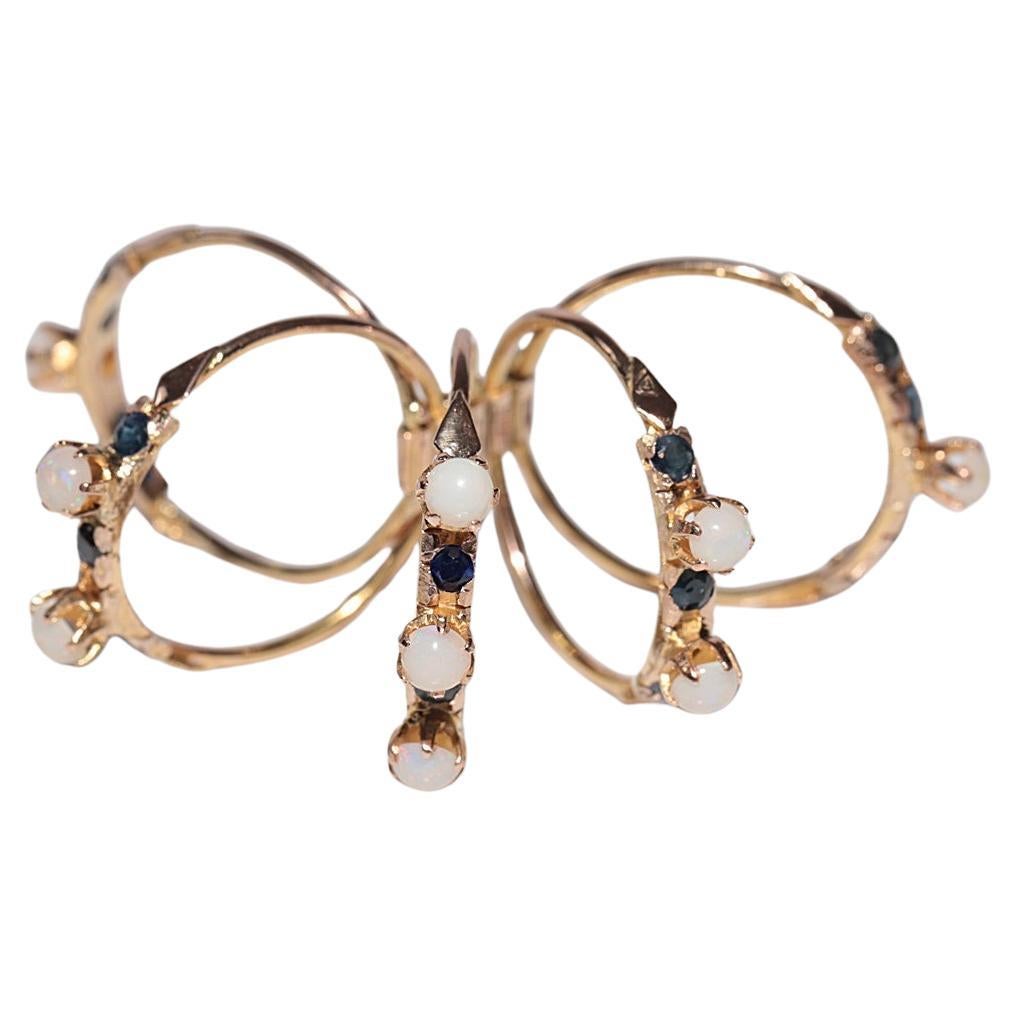 Anillo Vintage Circa 1960s De Oro De 14k Decorado Con Zafiro Natural Y Ópalo