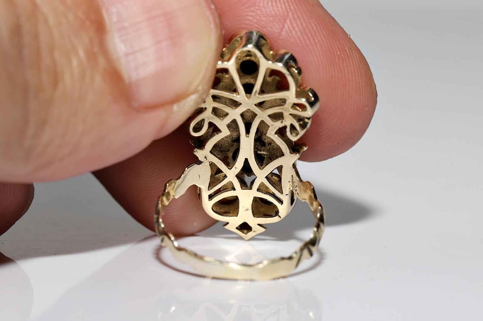 Vintage Circa 1960s Or 14k Saphir Naturel Émail Navette Bague en vente 3