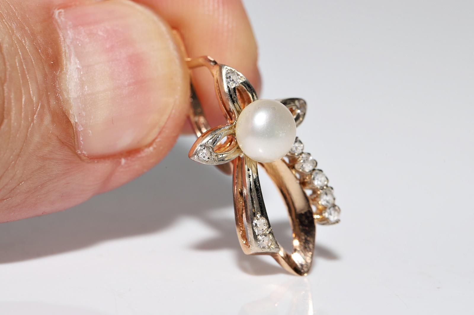 Vintage CIRCA 1960er Jahre 14k Gold  Natürlicher Diamant und Perlenohrring Damen im Angebot