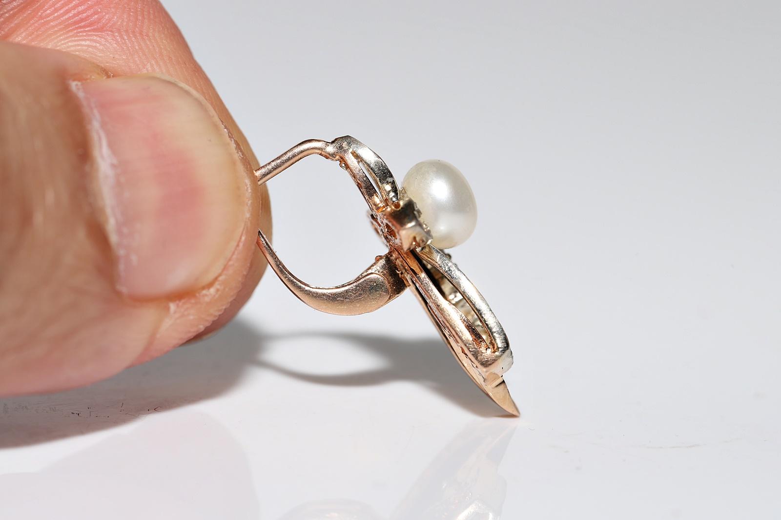 Vintage Circa 1960s 14k Gold  Natural Diamond And Pearl Earring For Sale 1