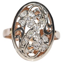 Vintage Circa 1960s 14k Soviet Russian Natural Diamond Decorated Ring 