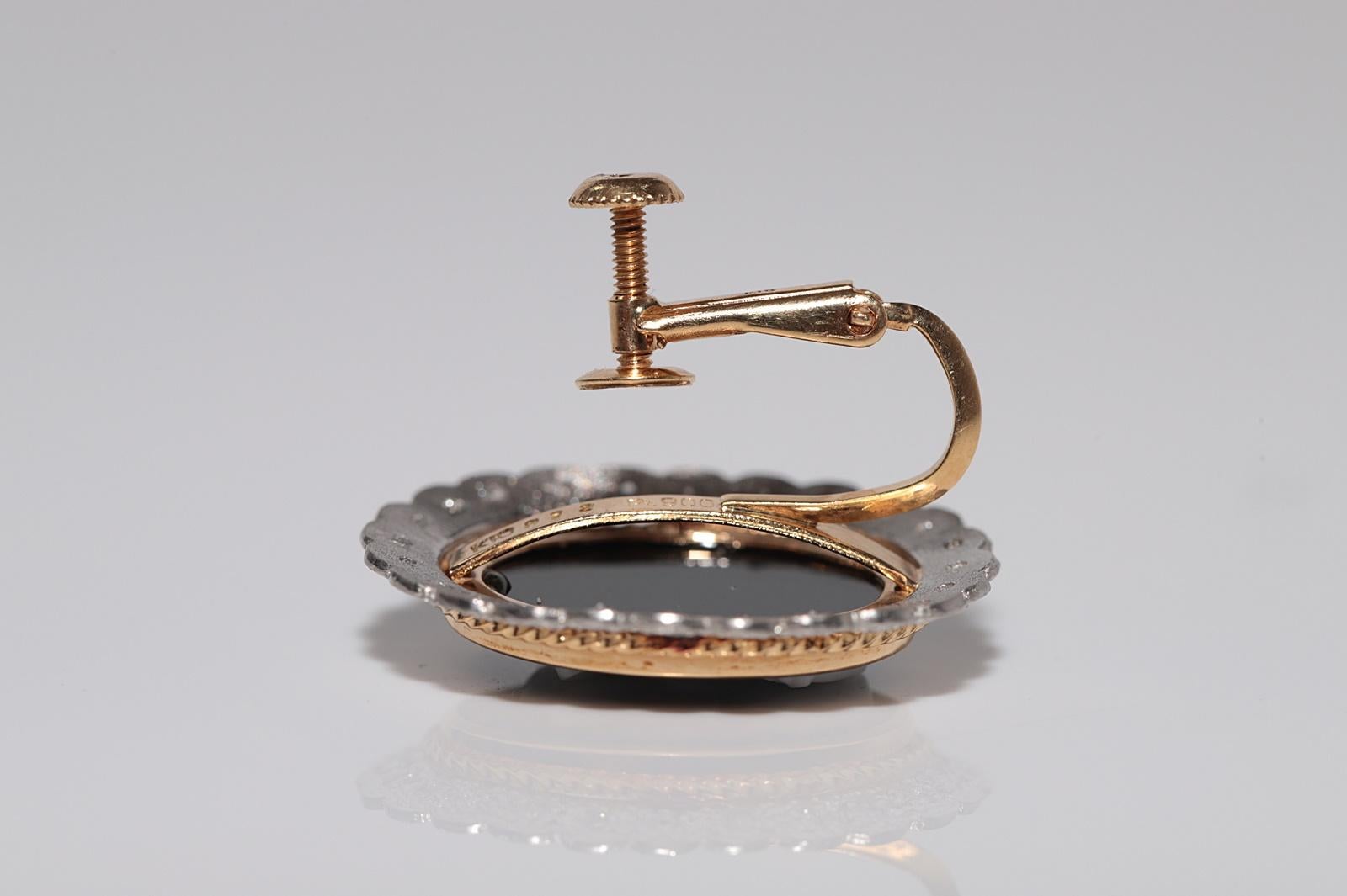 Vintage Circa 1960s 18k Gold And Platinum Diamond Porcelain Cameo Earring For Sale 7