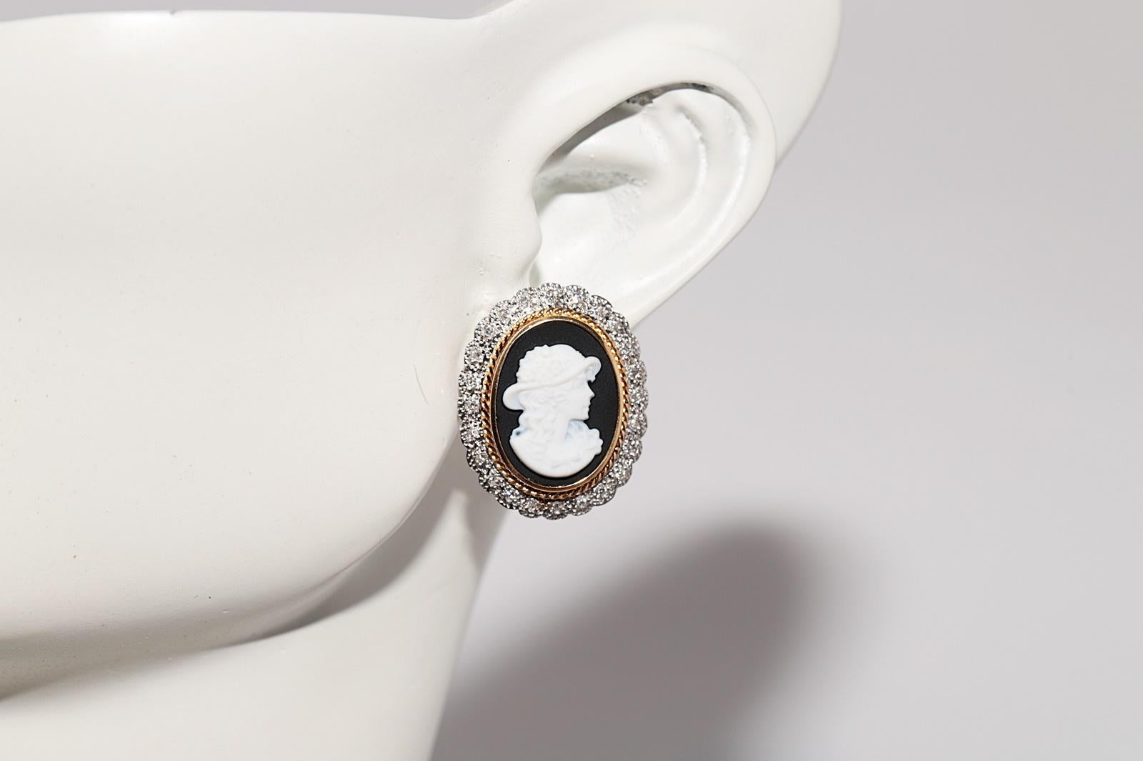 Vintage Circa 1960s 18k Gold And Platinum Diamond Porcelain Cameo Earring For Sale 10